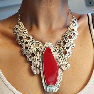BRUTALIST Necklace, Antique Silver Statement Chunky Bib Necklace